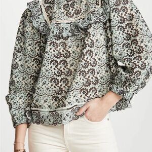 Sea New York Blue and Cream Lace Blouse